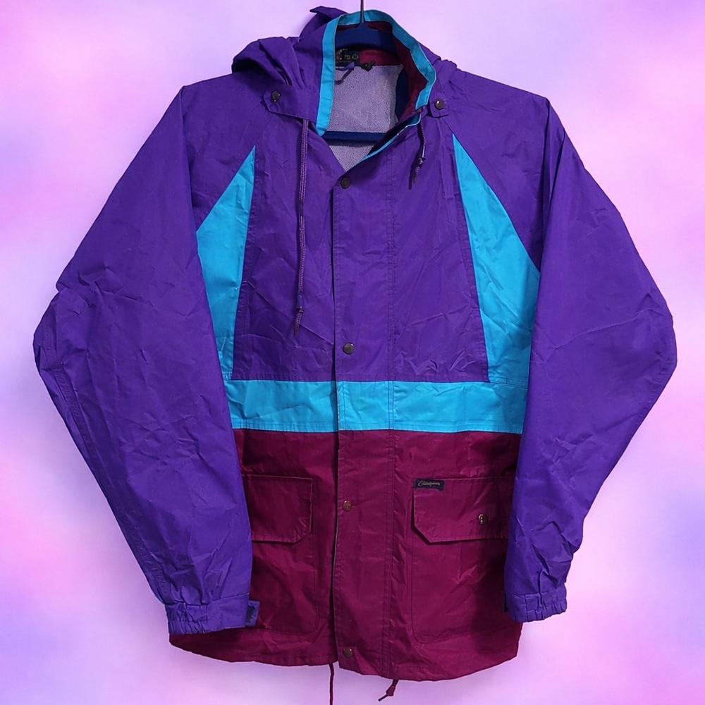 Vintage Champion Purple & Teal Colorblock Hooded Jacket L
